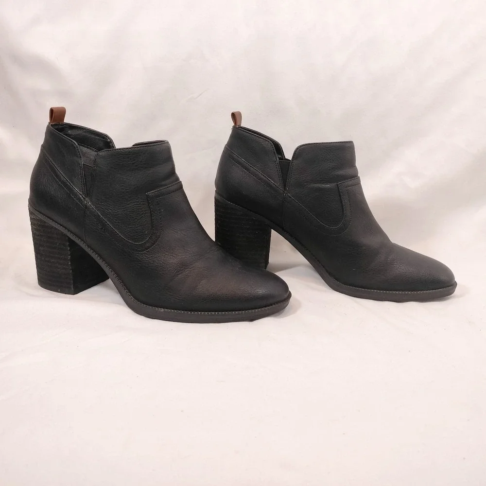 Dr. Scholls Black Ankle Boots; Block Heel Faux Leather Be Energized Size 8.5M